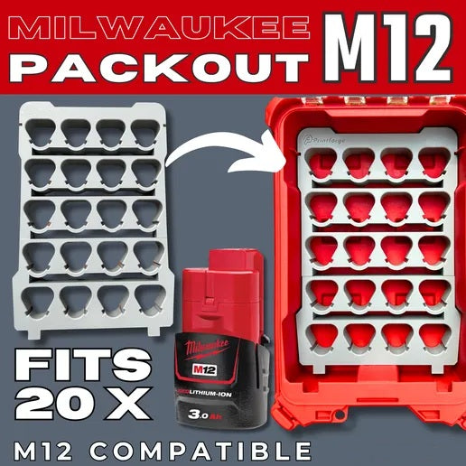 Milwaukee Packout Tray Organiser - M12 Batteries x20 Storage
